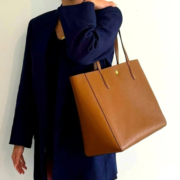 NEW Tory Burch tote bag brown tan leather open style gold-tone hardware NWT - Picture 2 of 6